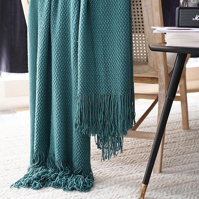 LOMAO Knitted Throw Blanket with Tassels Bubble Textured Soft Blanket Lightweight Warm Throw Blanket for Couch Cover Home Decor (Teal, 50x60) - Image 4